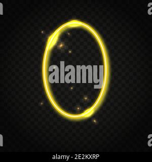 Cornice ovale gialla al neon con spazio per il testo. Sfondo di luce elettrica astratta. Illustrazione Vettoriale