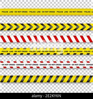 Linea di polizia e non attraversare, nastri di pericolo. Illustrazione vettoriale. eps 10 Illustrazione Vettoriale