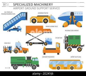 Raccolta macchine speciali. Icona vettoriale colorata del servizio di supporto a terra AirPort isolata in bianco. Illustrazione Illustrazione Vettoriale