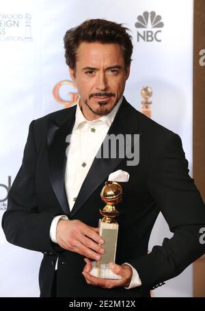 Robert Downey Jr. Si trova nella sala stampa della sessantasettesima cerimonia Golden Globe Awards, tenutasi presso l'hotel Beverly Hilton di Los Angeles, CA, USA il 17 gennaio 2010. Foto di Lionel Hahn/ABACAPRESS.COM (nella foto: Robert Downey Jr.) Foto Stock