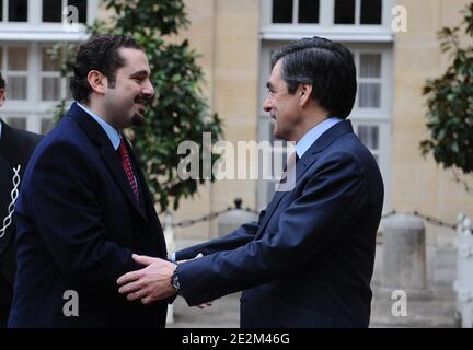 Il primo ministro francese Francois Fillon riceve il primo ministro libanese Saad al-Hariri all'Hotel Matignon a Parigi, Francia, il 21 gennaio 2010. Foto di Mousse/ABACAPRESS.COM Foto Stock