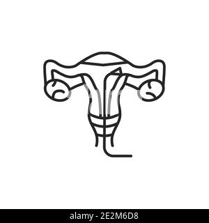 Icona della linea nera della patologia cervicale del trattamento laser. Controllo del sistema riproduttivo femminile. Accedi alla pagina Web, all'app mobile, al pulsante, al logo. Vettore isolato e Illustrazione Vettoriale