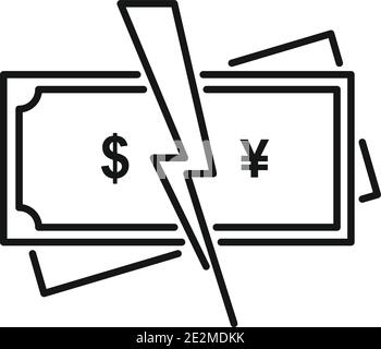 Icona della finanza della guerra commerciale, stile del contorno Illustrazione Vettoriale