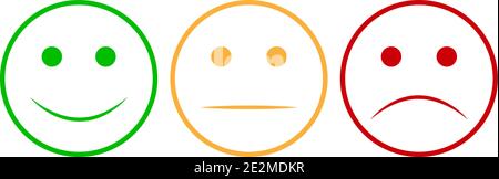 Faccia sorridente. Imposta l'icona del volto Smiley. Faccine sorridenti felici e infelici. Set Emoji. Colore verde e rosso. Illustrazione vettoriale Illustrazione Vettoriale