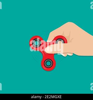 Fidget Spinner in mano, popolare Fidget Spinner giocattolo, stress rilievo, illustrazione vettoriale Illustrazione Vettoriale