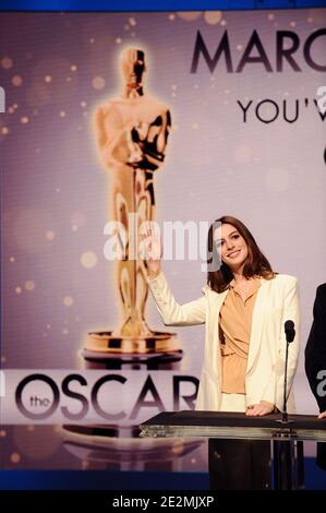 Anne Hathaway all'annuncio delle candidature dei Academy Awards a Los Angeles, CA, USA il 2 febbraio 2010. Foto di Lionel Hahn/ABACAPRESS.COM Foto Stock