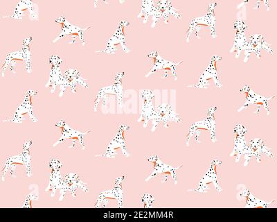 Matalmatica motivo senza giunture, bianco macchia nero cucciolo cartoon nursery stampa. Disegno rosa carino. Carino sfondo kawaii Illustrazione Vettoriale
