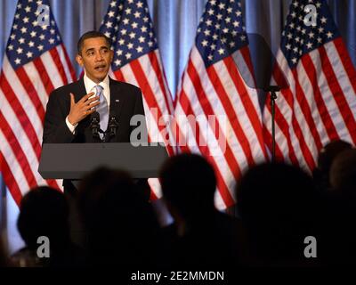 Il presidente Barack Obama parla ad un evento di raccolta fondi del Comitato Nazionale democratico a Washington, DC, USA il 4 febbraio 2010. Foto di Martin H. Simon/ABACAPRESS.COM (nella foto: Barack Obama) Foto Stock