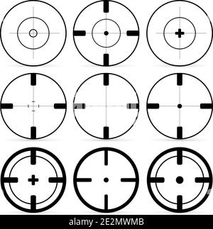 Set di 9 icone di bersagli in stile piatto. Set a croce Illustrazione Vettoriale