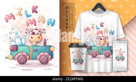 Cow Travel - poster e merchandising. Illustrazione Vettoriale