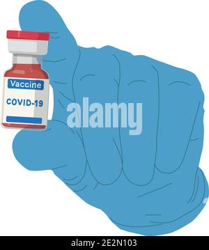 Flacone di vaccino contro l'infezione da Covid-19, illustrazione vettoriale. Illustrazione Vettoriale