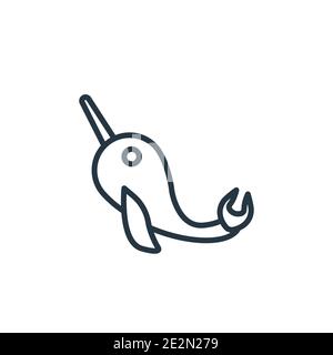 Icona vettore contorno narwhale. Icona narwhal nera sottile, vettore piatto semplice elemento illustrazione da fiaba modificabile concetto isolato su bianco Illustrazione Vettoriale