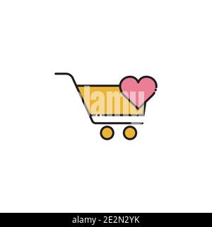 Carrello icona colore lineare con cuore. Semplice design modificabile. Vettore modello di progetto Illustrazione Vettoriale