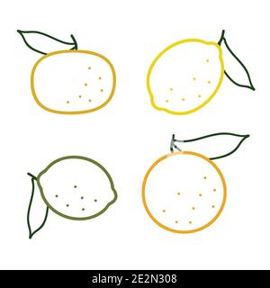 Contorno del set di agrumi - illustrazione vettoriale Illustrazione Vettoriale