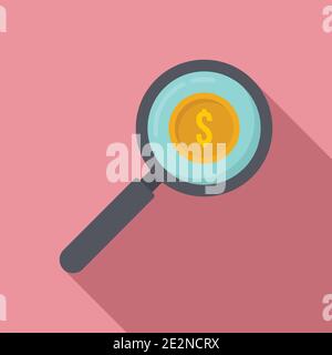 Lente di ingrandimento, icona di stima del denaro, stile piatto Illustrazione Vettoriale