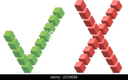 Segni di spunta.segni di spunta e croce.segno di spunta verde OK e icone X rosse. Simbolo geometrico Illustrazione Vettoriale