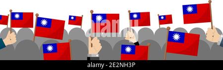 Persone che detengono la bandiera nazionale in mano , illustrazione di banner vettoriali / Taiwan Illustrazione Vettoriale