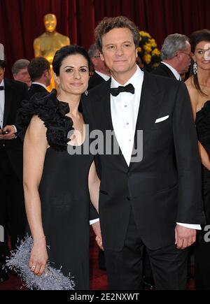 File photo - Colin Firth e Livia Giuggioli in arrivo alla 82esima cerimonia Academy Awards, tenutasi presso il Kodak Theatre di Los Angeles, CA, USA il 07 marzo 2010. L'attore britannico Colin Firth e sua moglie italiana Livia si sono separati dopo 22 anni di matrimonio, secondo i pubblicisti della coppia. Foto di Lionel Hahn/ABACAPRESS.COM (nella foto: Colin Firth, Livia Giuggioli) Foto Stock