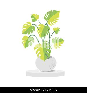 Foglie di Monstera Deliciosa . Giungla tropicale, natura botanica. Primavera ed estate. Homeplant. Vettore. Illustrazione Vettoriale