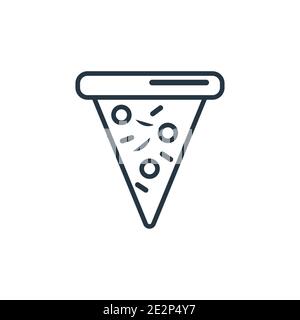 Icona del vettore di contorno della fetta di pizza triangolare. Icona della fetta di pizza triangolare nera a linea sottile, vettore piatto illustrazione di un elemento semplice da una co-alimentare modificabile Illustrazione Vettoriale