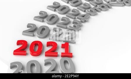 2021 Future in the Circle rappresenta il nuovo anno 2021, rendering tridimensionale, illustrazione 3D Foto Stock