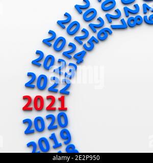2021 Future in the Circle rappresenta il nuovo anno 2021, rendering tridimensionale, illustrazione 3D Foto Stock