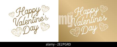 Happy valentines giorno amore biglietto di auguri con design a forma di cuore in oro basso stile poly e decorazione etichetta. Vettore EPS10... Illustrazione Vettoriale