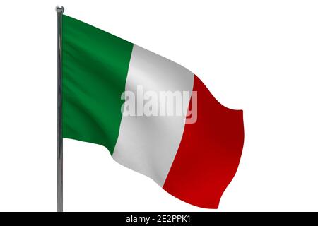Italia bandiera in pole. Palo in metallo. Bandiera nazionale italiana illustrazione 3D isolata su bianco Foto Stock