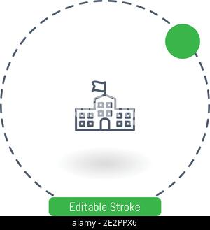 scuola con un'icona di vettore di bandiera icone di contorno del tratto modificabili per il web e i dispositivi mobili Illustrazione Vettoriale