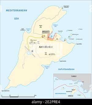 Mappa vettoriale dell'isola mediterranea greca di Kastellorizo Illustrazione Vettoriale
