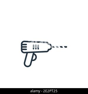 Icona del vettore di contorno del trapano. Icona del trapano nera a linea sottile, vettore piatto illustrazione di un elemento semplice da un concetto di isolamento delle connessioni elettriche modificabili Illustrazione Vettoriale