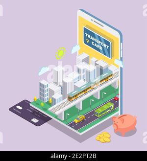 Tecnologia per smart card senza contatto, illustrazione vettoriale piatta. Illustrazione Vettoriale