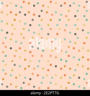 Polka dots vettore senza giunture sfondo. trouchet generative art casuale cerchi multicolori su sfondo rosa confetti tirati a mano Illustrazione Vettoriale