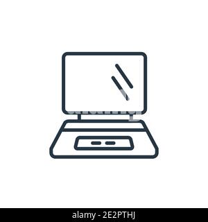 Icona vettoriale del contorno dello schermo del computer portatile. Icona nera sottile dello schermo del computer portatile, immagine vettoriale semplice da elaborazione modificabile Illustrazione Vettoriale
