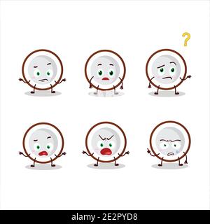 Carattere cartoon di fetta di cocco con che espressione. Illustrazione vettoriale Illustrazione Vettoriale