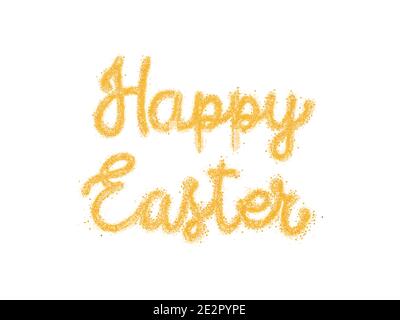 Buona Pasqua. Scritta a mano con texture glitter dorata. Brillante messaggio di saluto pasquale. Illustrazione Vettoriale