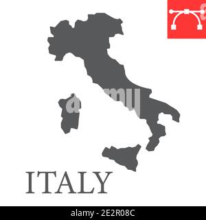 Icona glifo mappa Italia, paese e geografia, grafica vettoriale segno mappa italia, icona tratto solido modificabile, eps 10. Illustrazione Vettoriale