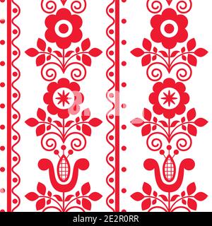Motivo verticale di stampa in tessuto o tessuto senza cuciture vettoriale carino floreale Con fiori - Arte popolare polacca Lachy Sadeckie Illustrazione Vettoriale