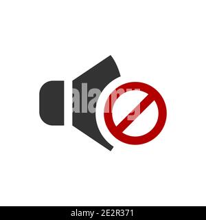 Icona del segnale acustico con un cerchio rosso barrato. Consente di rimuovere l'audio e la modalità silenziosa. Illustrazione Vettoriale