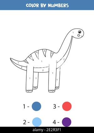 Color cute cartoon dinosaur by numbers. Coloring page for kids. Illustrazione Vettoriale