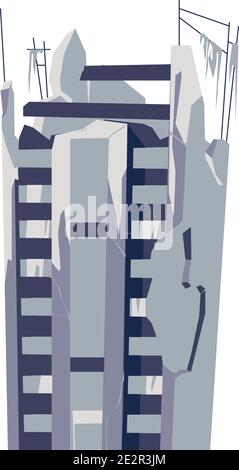 Edificio distrutto, struttura danneggiata, conseguenze di un disastro, cataclisma o guerra, vettore cartoon illustrazione isolata Illustrazione Vettoriale