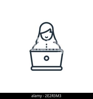 Icona vettoriale profilo online donna. Sottile linea nera donna on-line icona, vettore piatto semplice elemento illustrazione da modificabile cyber concetto isolato stro Illustrazione Vettoriale