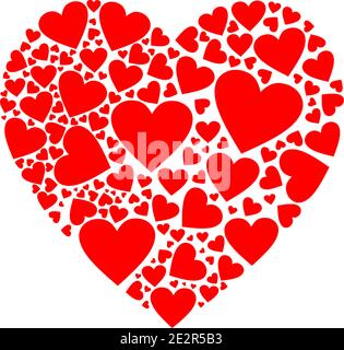 Vettore di silhouette a forma di cuore con cuori rossi all'interno di San Valentino´s giorno Illustrazione Vettoriale