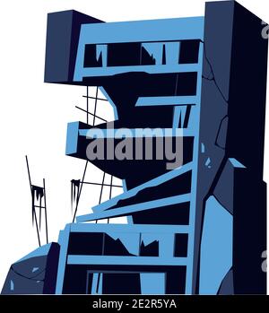Edificio distrutto, struttura danneggiata, conseguenze di un disastro, cataclisma o guerra, vettore cartoon illustrazione isolata Illustrazione Vettoriale