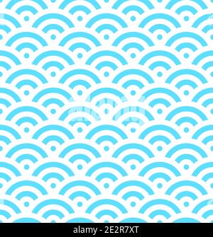 Fondo scala di pesce blu di cerchi concentrici. Un modello astratto senza giunture assomiglia alle onde del mare. Illustrazione vettoriale. Illustrazione Vettoriale