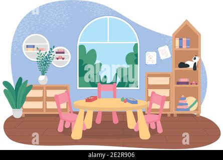 Tabelle di asilo per banner vettoriale 2D mealtime, poster Illustrazione Vettoriale