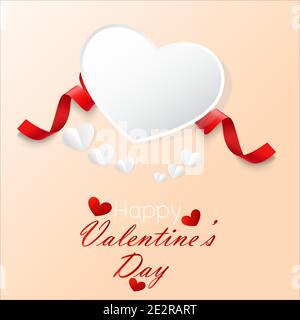 Felice biglietto d'auguri per il giorno delle valentine con cuore bianco e carta a nastro rossa design.Vector Illustration eps10. Illustrazione Vettoriale