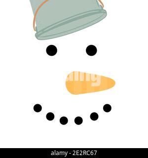 Simpatico semplice illustrazione vettoriale pupazzo di neve. Viso Snowman, testa, icona quadrata, isolato su sfondo bianco. Illustrazione Vettoriale