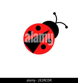 Illustrazione grafica vettoriale Ladybug o ladybird, isolata. Carino semplice disegno piatto di nero e rosso signora Beetle. Illustrazione Vettoriale