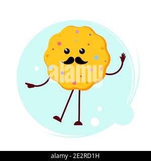 Un cookie intelligente! Biscotti intelligenti biscotto con bicchieri geeky e baffi sul viso. Illustrazione vettoriale concettuale di Einstain Illustrazione Vettoriale